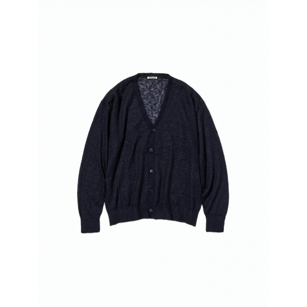 AURALEE Lightweight Mohair-Blend Cardigan with Deep V-Neck
